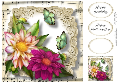 Fabulous Floral With Sheet Music - Dahlias 8x8