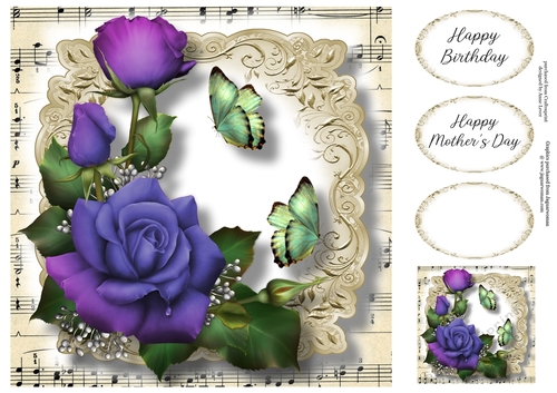 Fabulous Floral With Sheet Music - Blended Roses 8x8