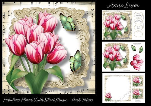 Fabulous Floral With Sheet Music - Pink Tulips