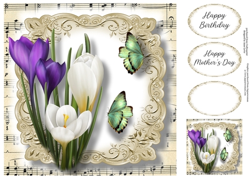 Fabulous Floral With Sheet Music - Crocus 8x8