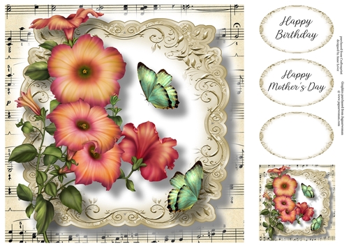 Fabulous Floral With Sheet Music - Petunias 8x8