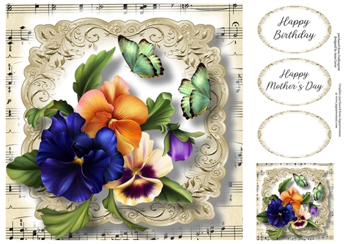 Fabulous Floral With Sheet Music - Pansies 8x8