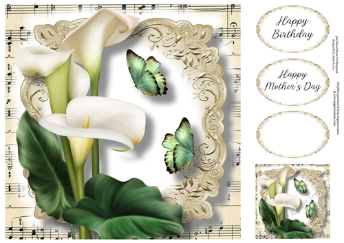 Fabulous Floral With Sheet Music - White Calla Lilies 8x8
