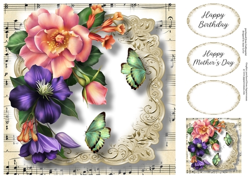 Fabulous Floral With Sheet Music - Summer Blooms 8x8