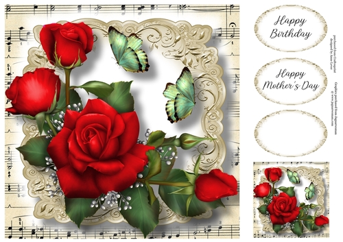 Fabulous Floral With Sheet Music - Red Roses 8x8