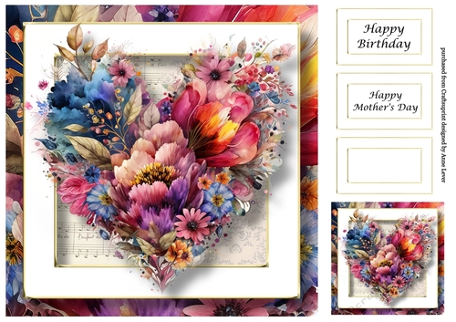 Gorgeous Floral Heart 3 8x8