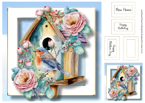 Beautiful Bird House 4  - New Home, Birthday, Mum 8x8