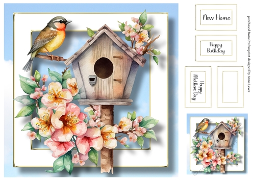 Beautiful Bird House 3  - New Home, Birthday, Mum 8x8