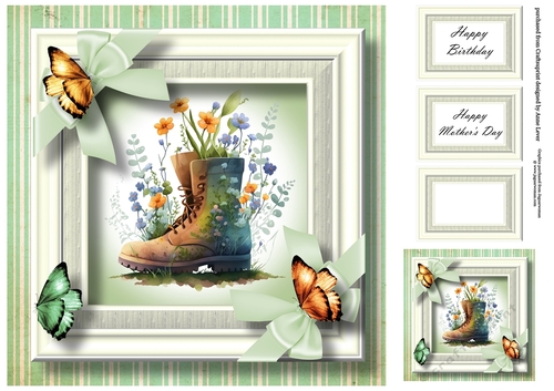 Floral Boot & Butterflies 3 8x8