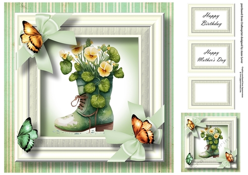Floral Boot & Butterflies 2 8x8