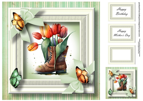 Floral Boot & Butterflies 1 8x8