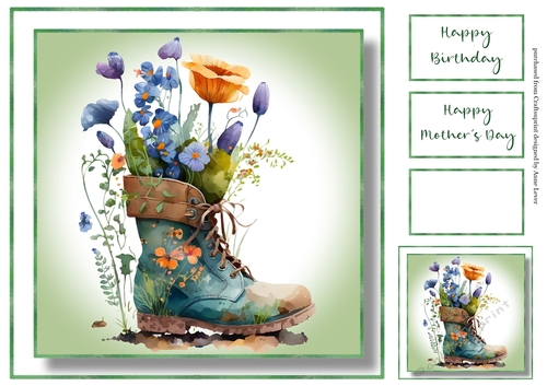 Simple Watercolour Floral Old Boot 1
