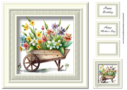 Simple Floral Watercolour Wheelbarrow 1