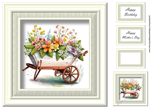 Simple Floral Watercolour Wheelbarrow 2
