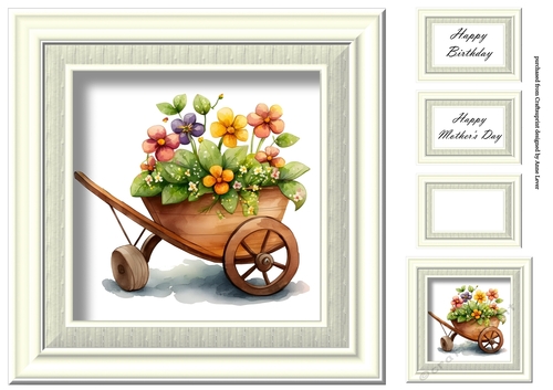 Simple Floral Watercolour Wheelbarrow 3