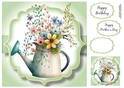 Simple Watercolour Floral Watering Can 1