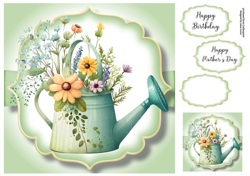 Simple Watercolour Floral Watering Can 2