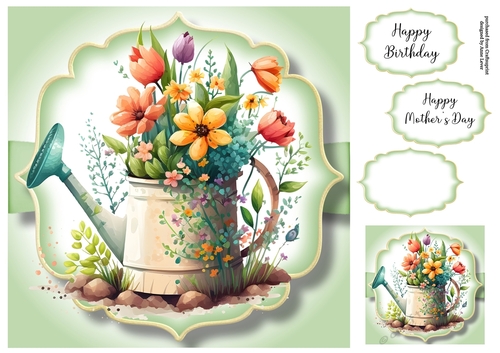 Simple Watercolour Floral Watering Can 3