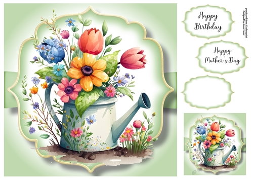 Simple Watercolour Floral Watering Can 4