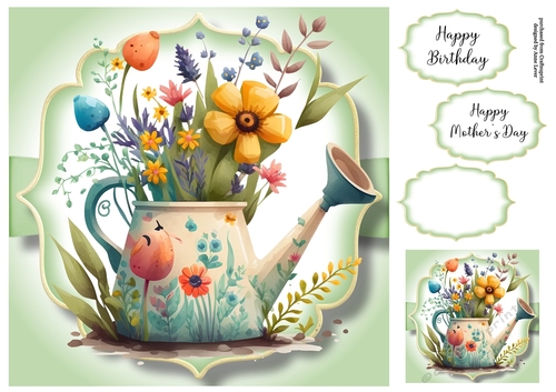 Simple Watercolour Floral Watering Can 6