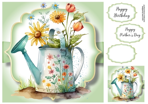 Simple Watercolour Floral Watering Can 7