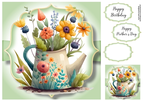 Simple Watercolour Floral Watering Can 8