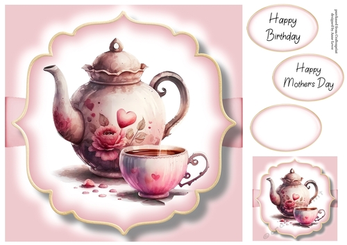Simple Watercolour Floral Teapot 2
