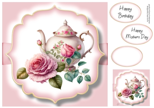 Simple Watercolour Floral Teapot 3