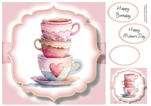 Simple Watercolour Floral Teacups 1