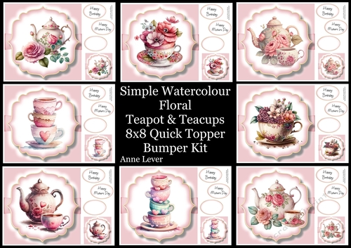 Simple Watercolour Floral Teapot & Teacups Bumper Kit