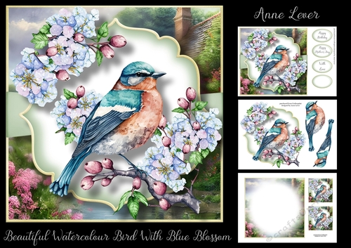 Beautiful Watercolour Bird With Blue Blossom