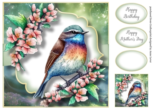 Beautiful Watercolour Bird With Peach Blossom 8x8