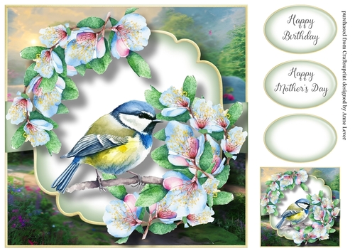Beautiful Watercolour Bird With White Blossom 8x8