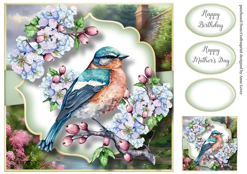Beautiful Watercolour Bird With Blue Blossom 8x8