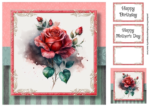 The Watercoloured Rose - Red 8x8