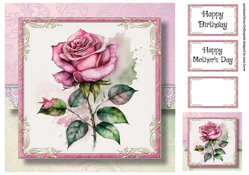 The Watercoloured Rose - Pink 8x8