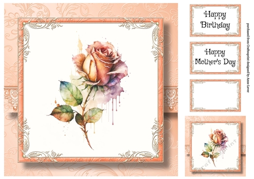 The Watercoloured Rose - Orange 8x8