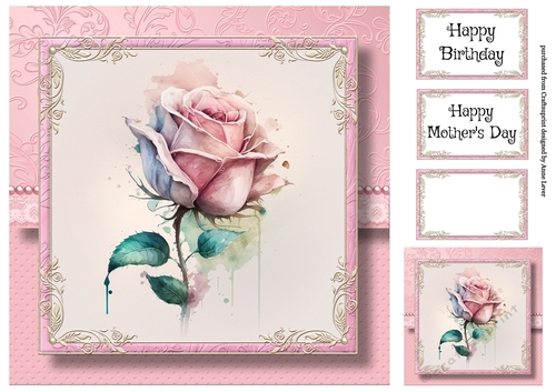 The Watercoloured Rose - Pale Pink 8x8
