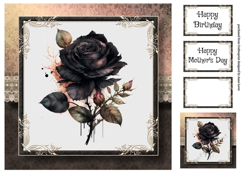 The Watercoloured Rose - Black 8x8