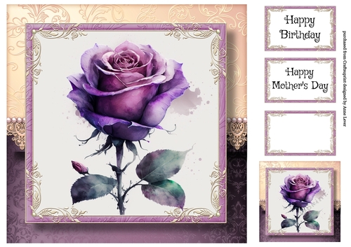 The Watercoloured Rose - Purple 8x8