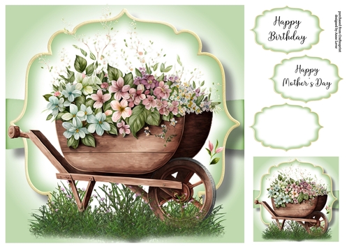 Simple Watercolour Wheelbarrow Of Flowers 1
