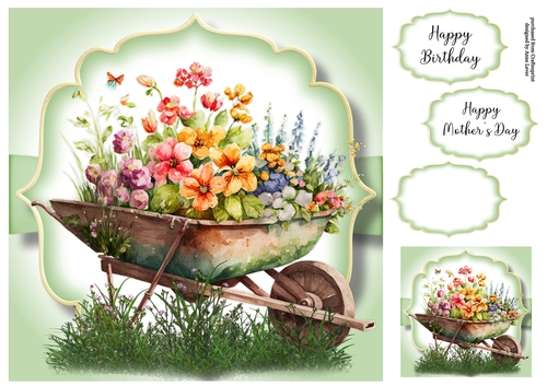 Simple Watercolour Wheelbarrow Of Flowers 2