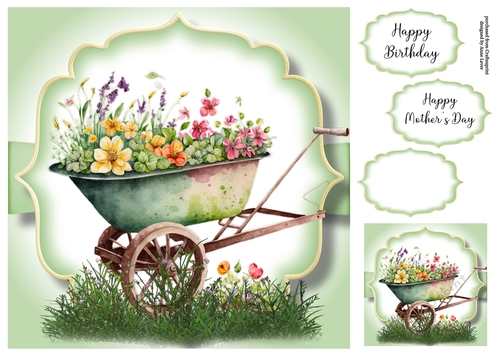 Simple Watercolour Wheelbarrow Of Flowers 3