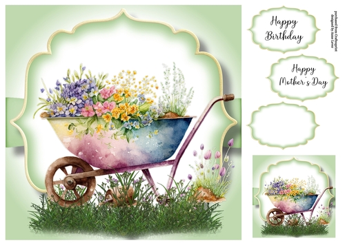 Simple Watercolour Wheelbarrow Of Flowers 4