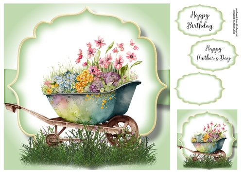 Simple Watercolour Wheelbarrow Of Flowers 5