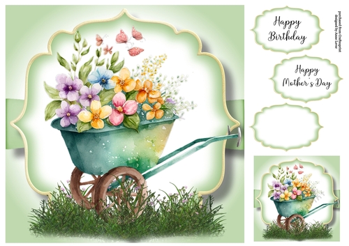 Simple Watercolour Wheelbarrow Of Flowers 6