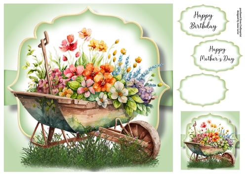 Simple Watercolour Wheelbarrow Of Flowers 8