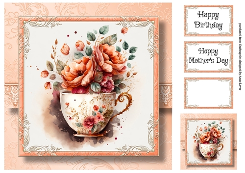 Simple Watercolour Teacup Of Flowers 1