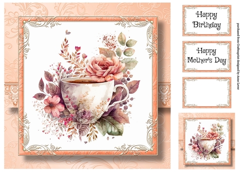 Simple Watercolour Teacup Of Flowers 2