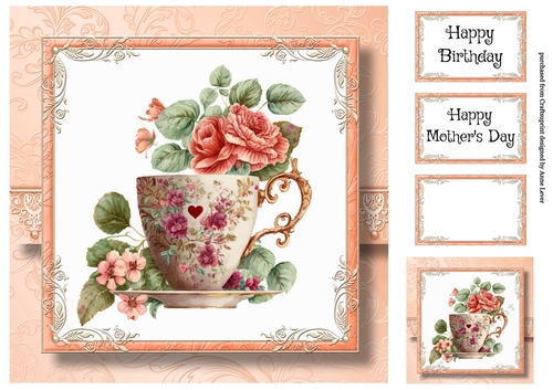 Simple Watercolour Teacup Of Flowers 3